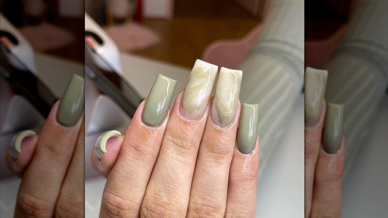 Sage marble nails