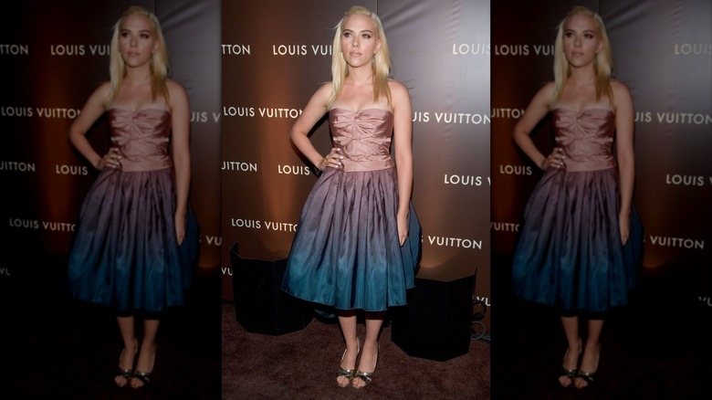 Scarlett Johansson at an event in a tye-dye dress