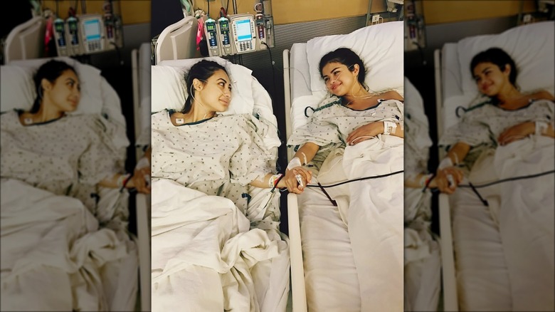 Francia Raisa and Selena Gomez in their hospital beds