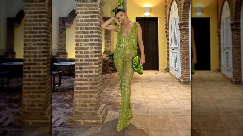 Woman in a sequin jumpsuit