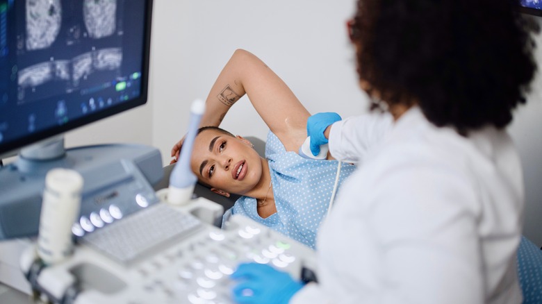 Person getting breast ultrasound