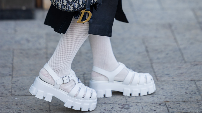 White lace socks and sandals