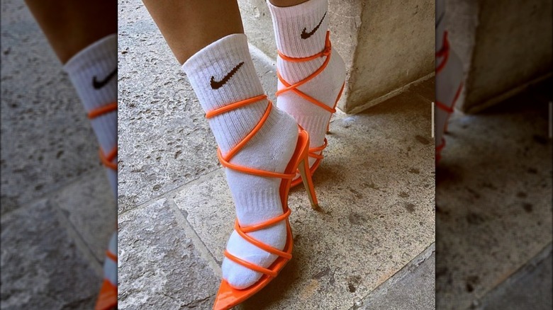 White socks with orange heels