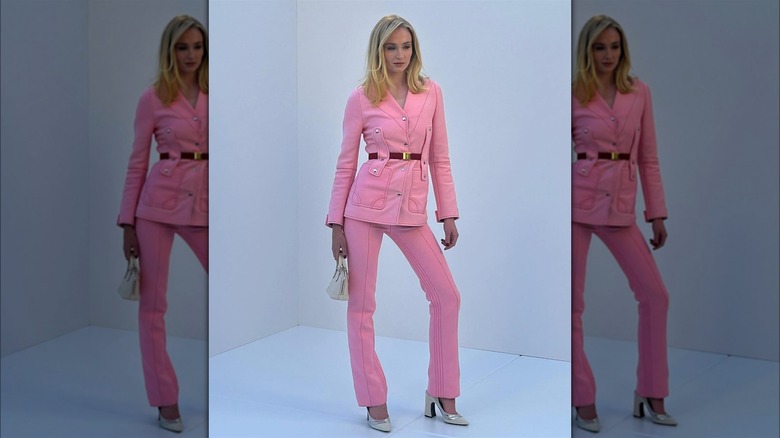 Sophie Turner in a pink suit