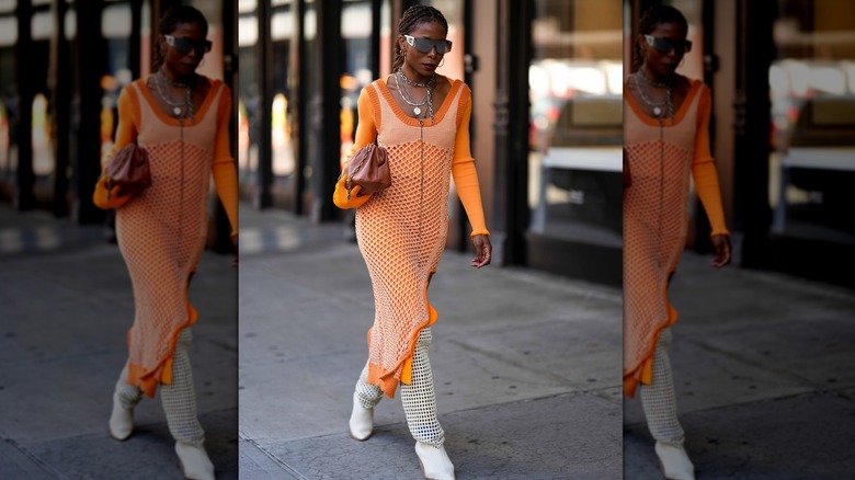 Orange knit dress