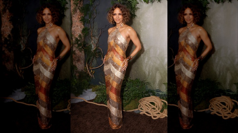 Halle Berry on the red carpet in crystal mesh dress