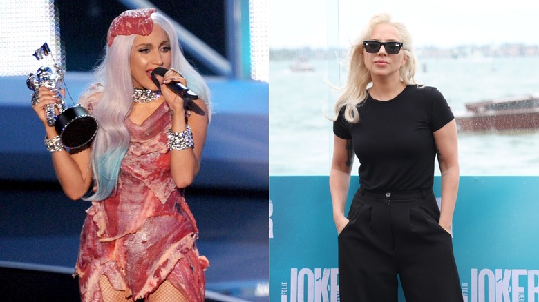 Lady Gaga in meat dress & Lady Gaga in all black