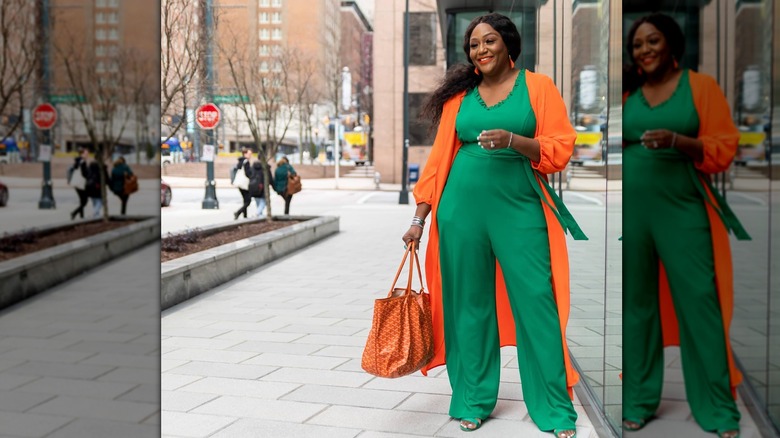 Woman with a large, orange bag