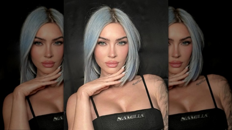 Megan Fox with a blue bob