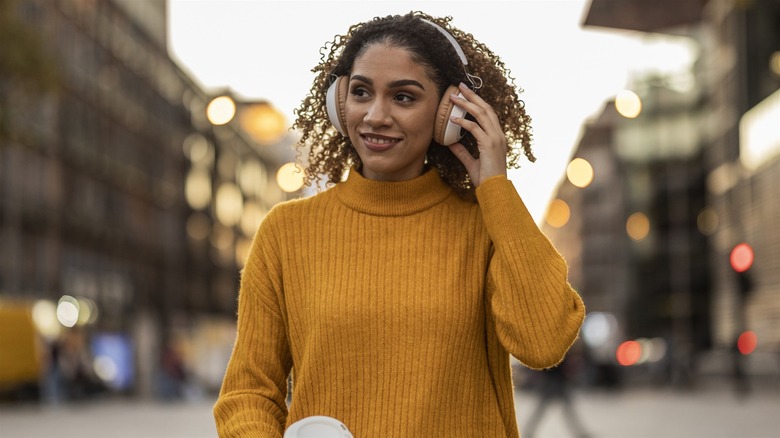 Woman wearing headphones