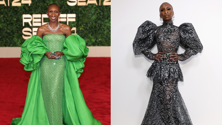 Split image of Cynthia Erivo in two stunning gowns