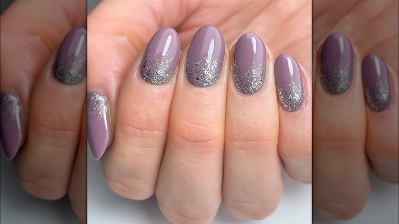 Muted purple glitter manicure