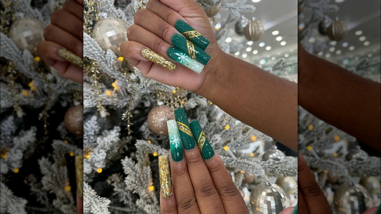 Green and gold nails