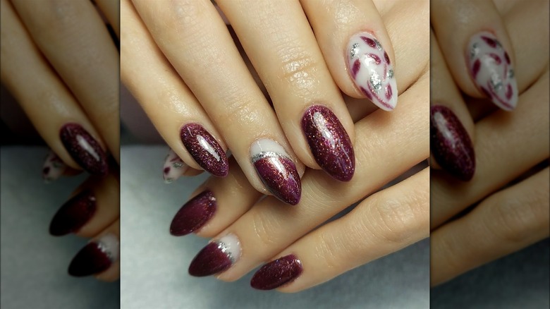 Burgundy glitter nails
