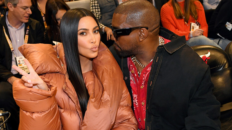 Kim Kardashian and Kanye West at the 2020 NBA All Star Game