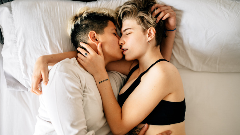 Lesbian couple in bed