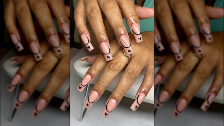 Black and pink floating French manicure