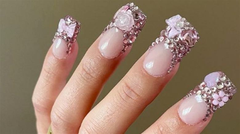 A blinged-out French manicure