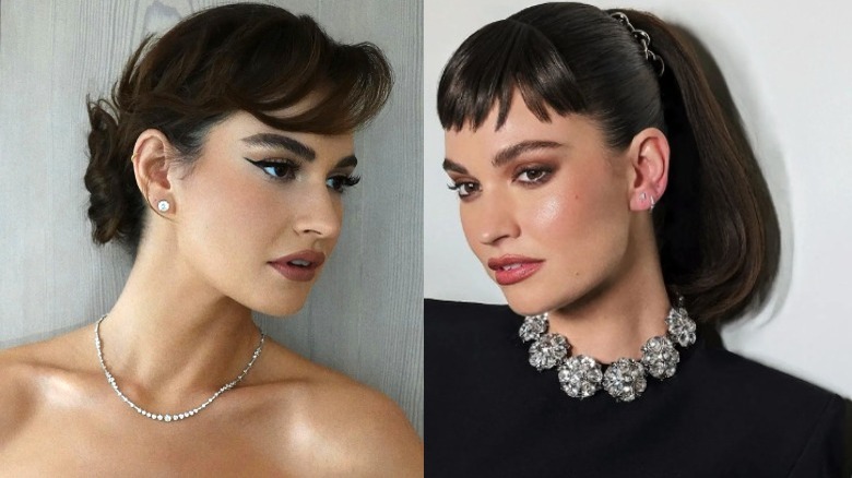 Lily James with two short bang looks