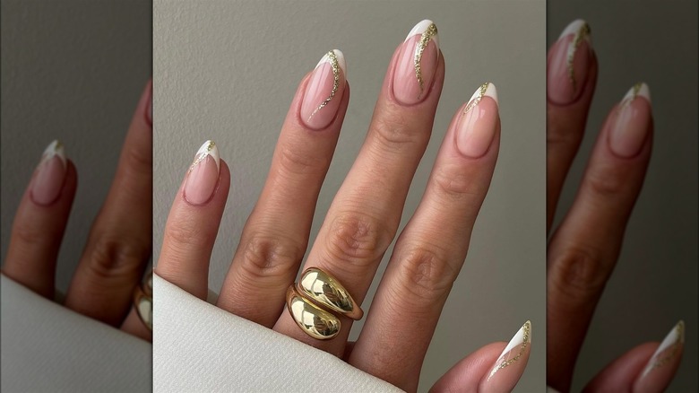 French manicure with glitter nail art