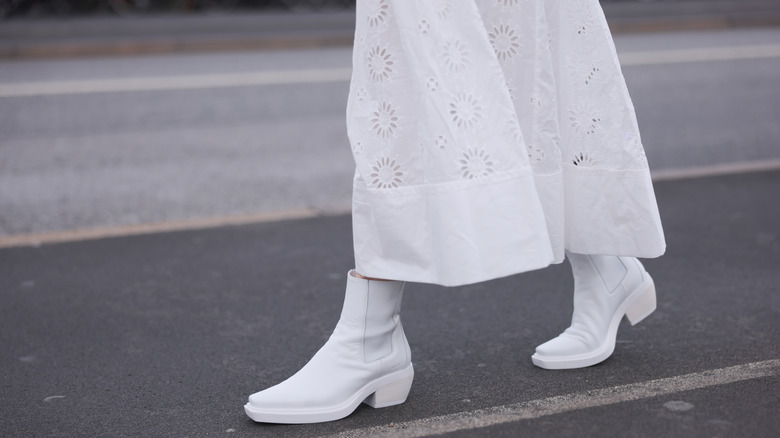 White boots white skirt