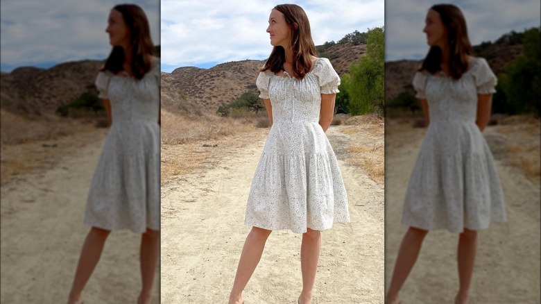 Woman on Instagram in a milkmaid dress 