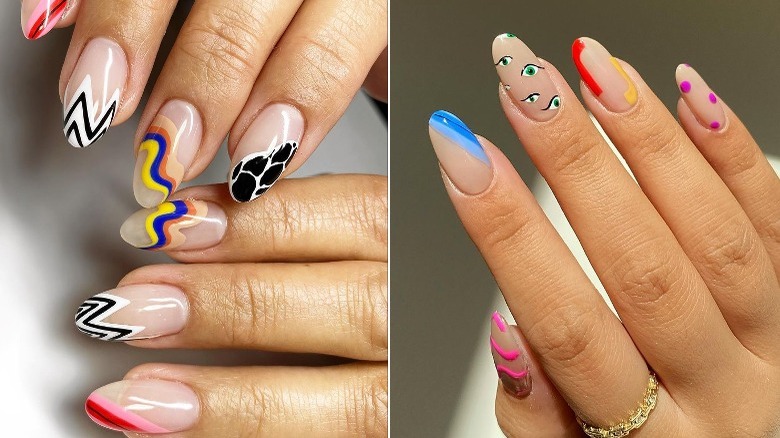 mismatched manis using negative space