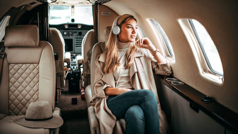 Woman on private plane