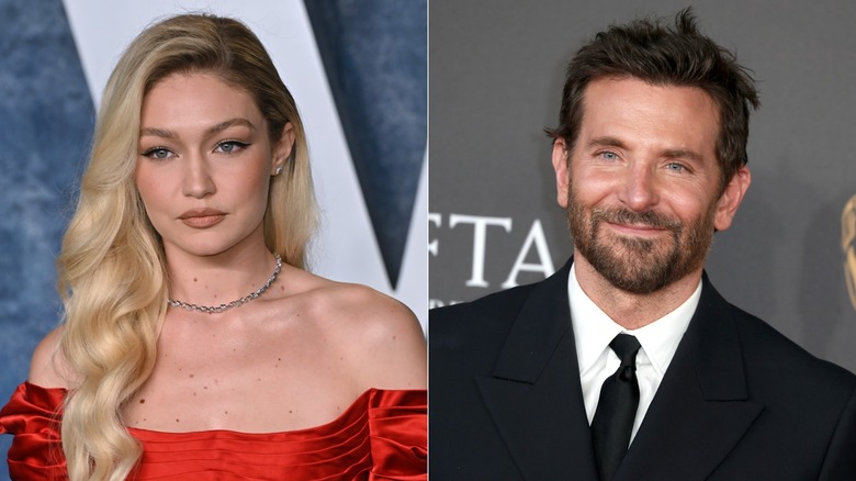 Side by side headshots of Bradley Cooper and Gigi Hadid