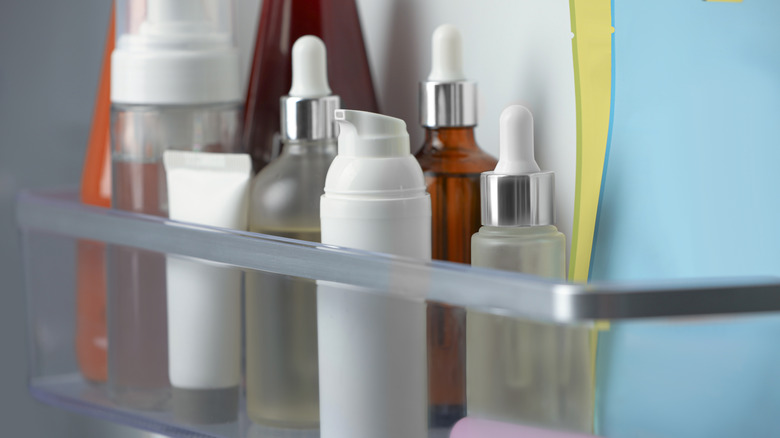 Skincare products on a shelf