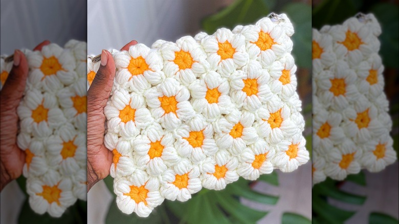 Floral crochet bag