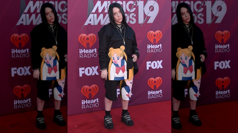 Billie Eilish wearing a black Sailor Moon outfit at the iHeart Radio Music Awards in March 2019