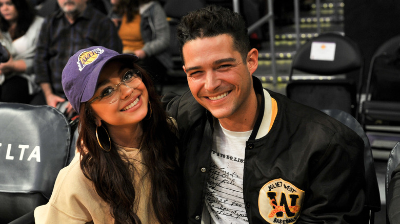 Sarah Hyland and Wells Adams together at a basketball game