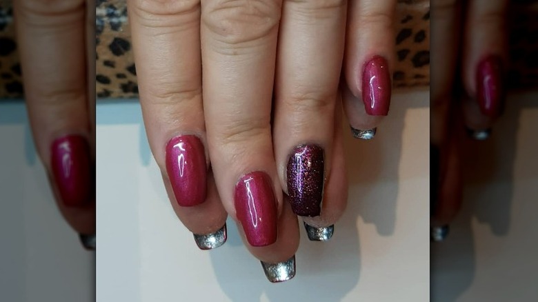 Pink and purple mani with chrome underside