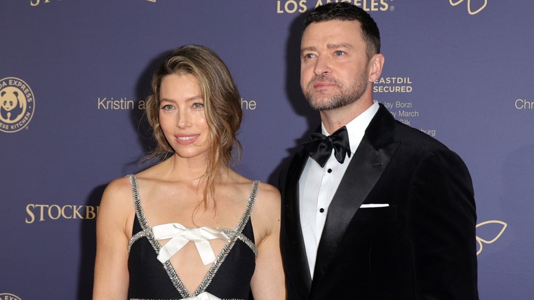 Jessica Biel with Justin Timberlake on the red carpet