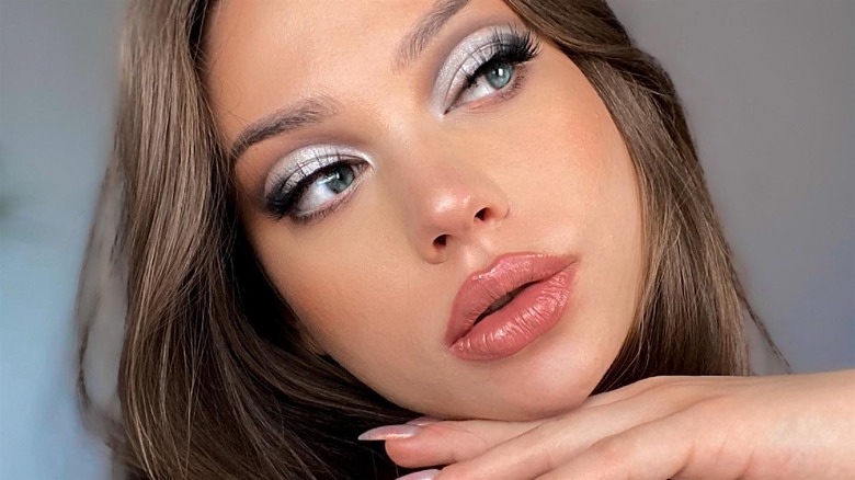 Woman wearing silver eyeshadow