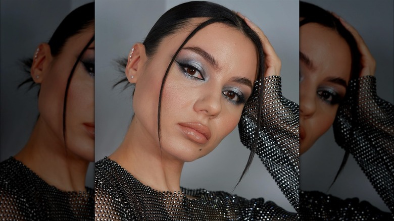 Woman wearing silver eyeshadow