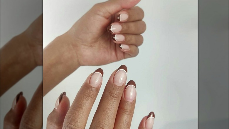 French manicure with brown and white tips