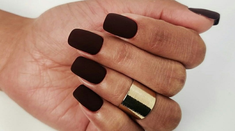 Matte dark brown nails