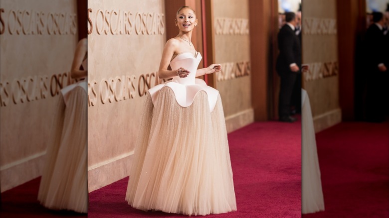 Ariana Grande in a pink dress at the 2025 Oscars