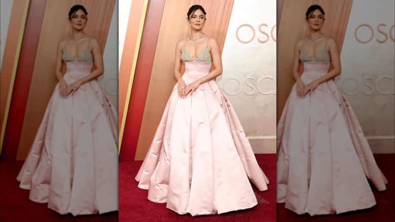 Monica Barbaro in a pink gown at the 2025 Oscars