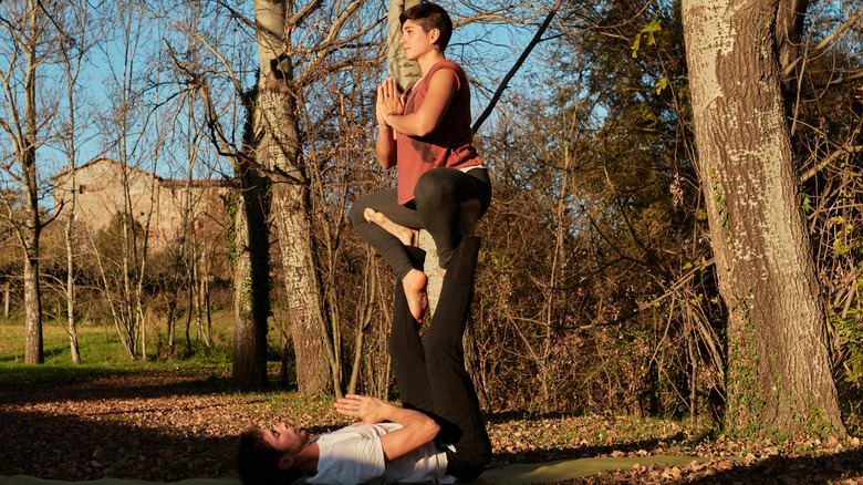 Aerial yoga couple