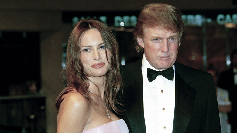 Melania Trump in a pink gown and Donald Trump in a tuxedo