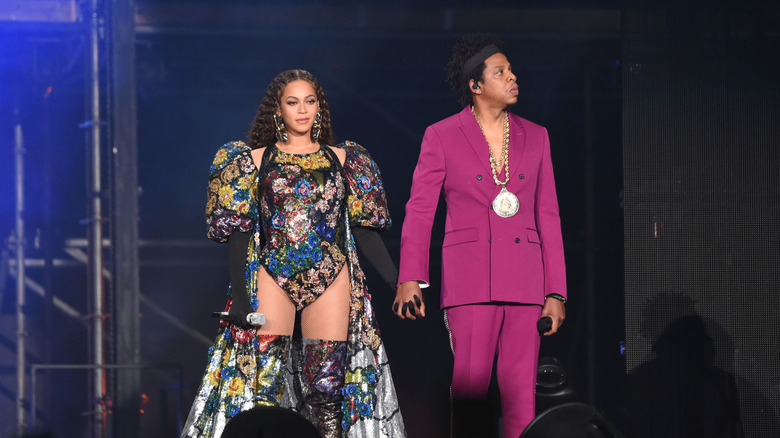 Beyoncé on stage with Jay-Z