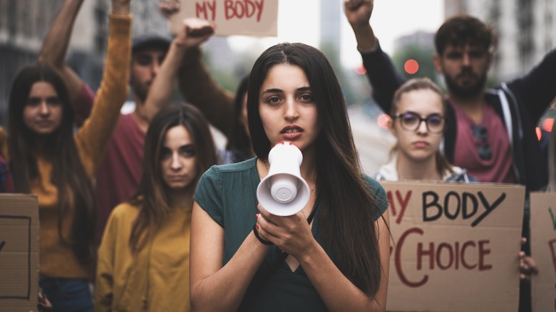 Woman at pro-choice protest