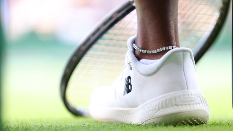 Close up of diamond tennis anklet