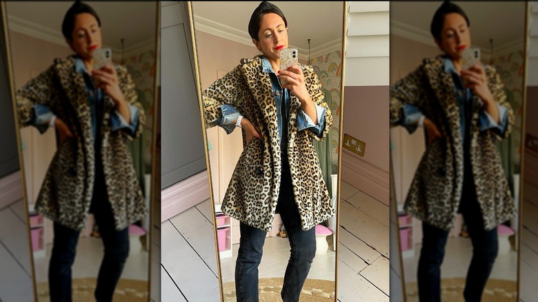 woman in leopard print coat