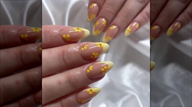 Yellow floral nails