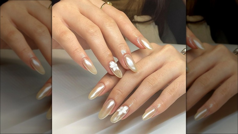 Vanilla chrome flower nails