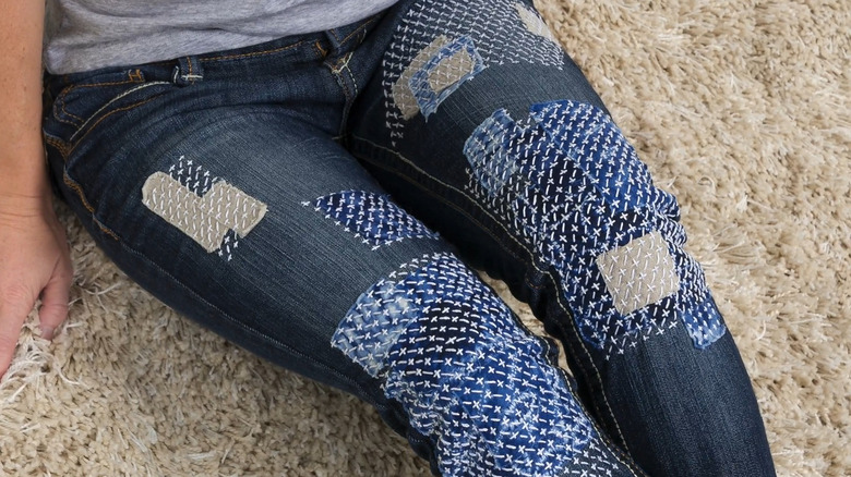 Jeans with Sashiko stitching